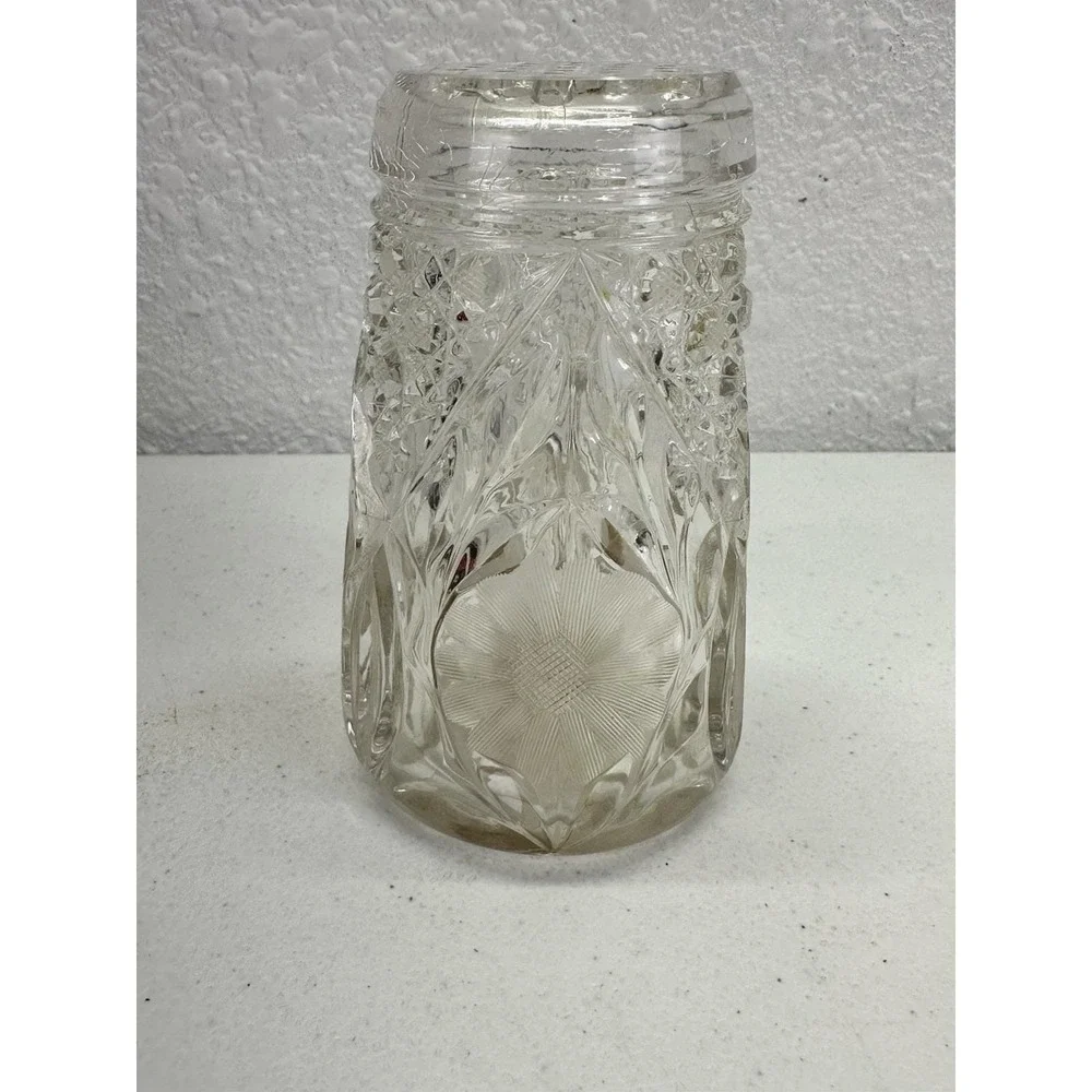 Antique McKee Innovation Glass Sugar Shaker Cork Bottom Floral Pressed Glass